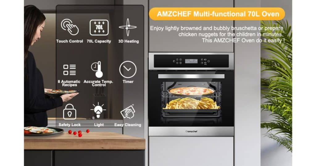 Amzchef Single Wall Oven 24 Built In Electric Ovens With 11 Functions 8 Automatic Recipes 2800w 240v 2.5cu.f Convection Wall Oven In Stainless Steel Touch Control Timer Safety Lock